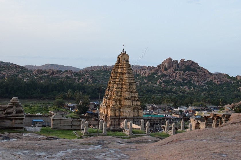 Virupaksha temple from Hemakuta hills at Hampi
