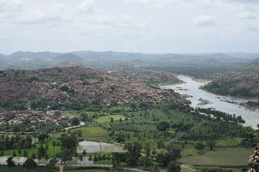 View of Tungabhadra River from top of Anjanadri hill