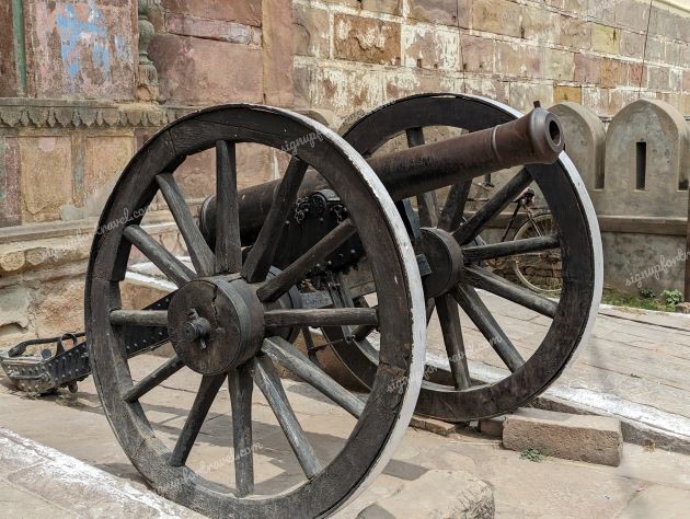 One of the canons out of two in the courtyard at Ramnagar Fort - Varanasi