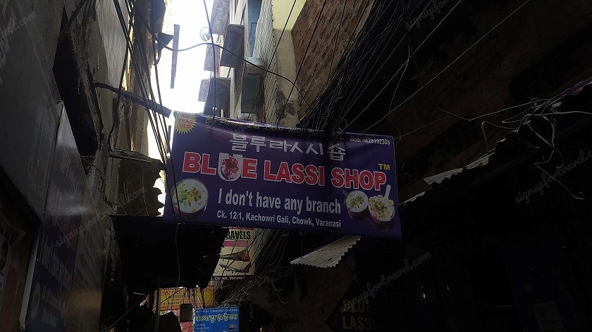 Advertisement hoarding for the Blue Lassi shop